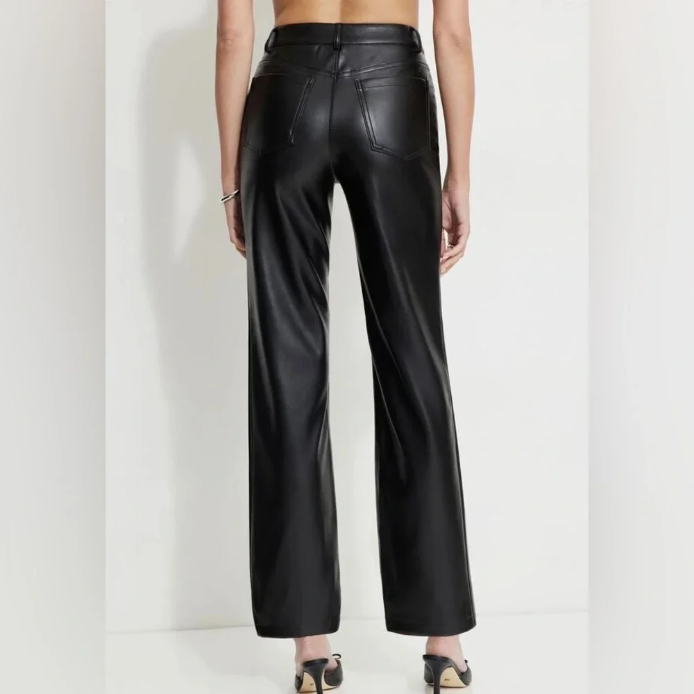 NWOT Dynamite Justina Straight Leg Black Faux Leather Pants - Picture 3 of 13